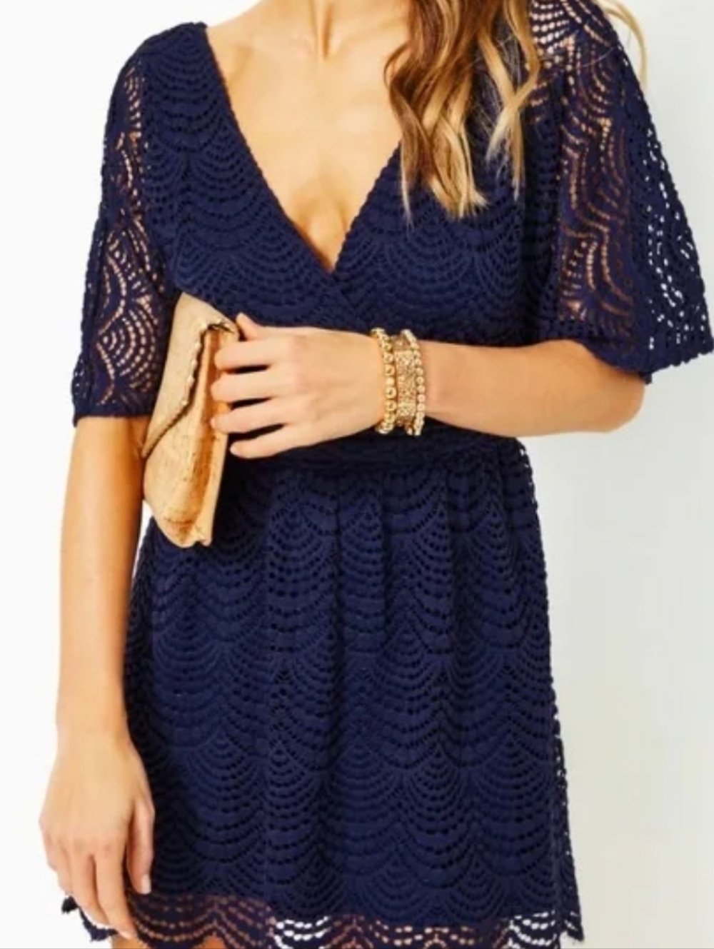 Lilly Pulitzer Parigi True Navy Crochet Romper Size S